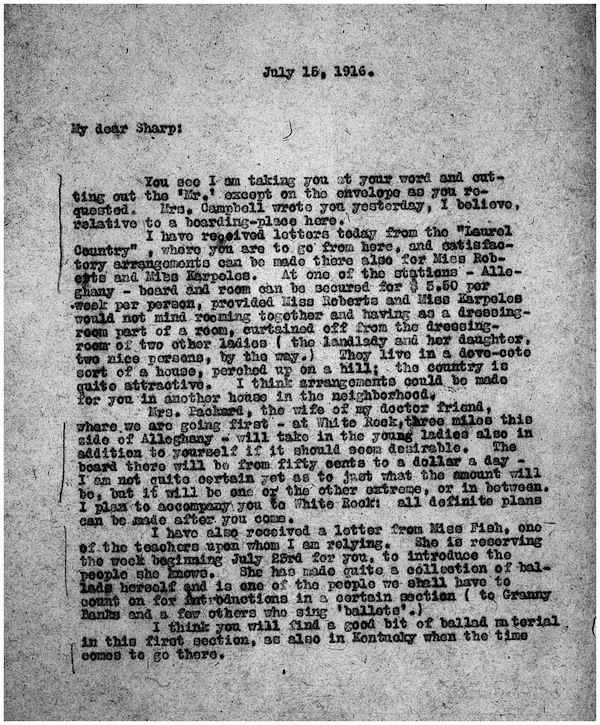 Letter from John C. Campbell to Sharp July 15, 1916