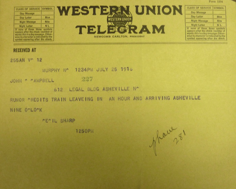 Telegram from Sharp to John C. Campbell July 25, 1916